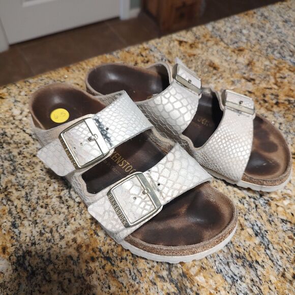 Birkenstock Women's Arizona Shiny Python Eggshell Slip On Sandals Size 37 US 6.5 - Picture 2 of 8